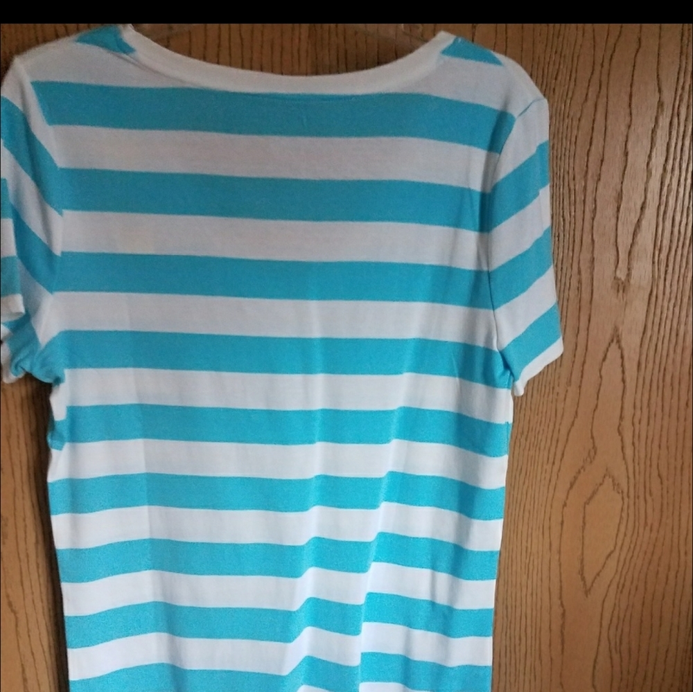 Merona V neck striped 100% cotton T shirt  top - Picture 3 of 7